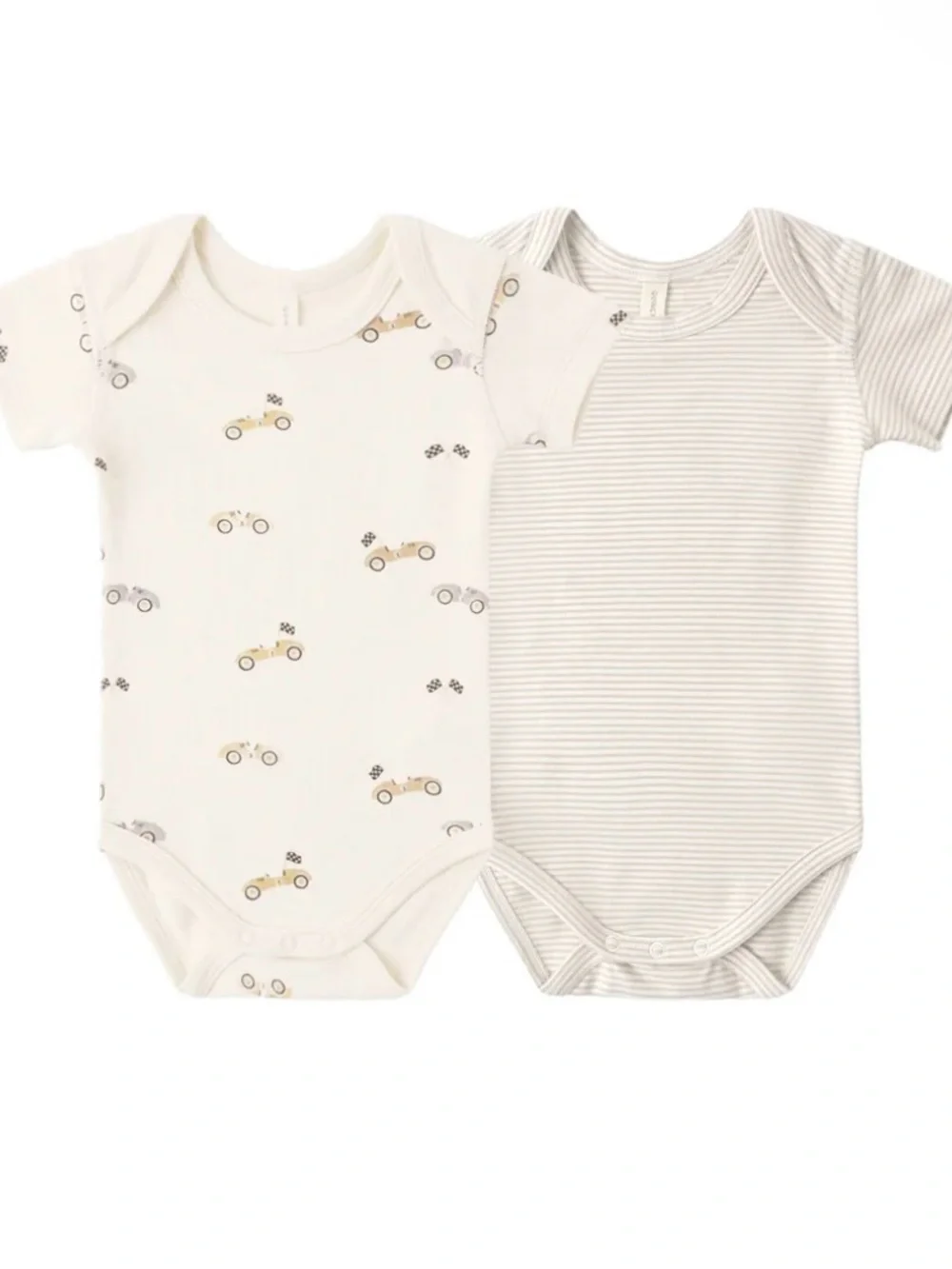 Quincy Mae Short Sleeve Bodysuit Pack Race Car, Oat Micro Stripe